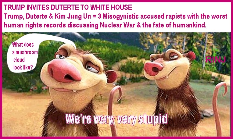 Trump, Duterte, Kim Jung Un discussing nuclear war and the future of the world.